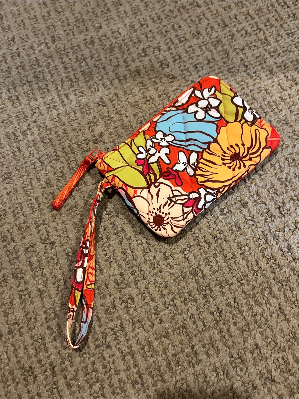 Vera Bradley Floral Quilted Wristlet in Orange, Yellow & Blue
